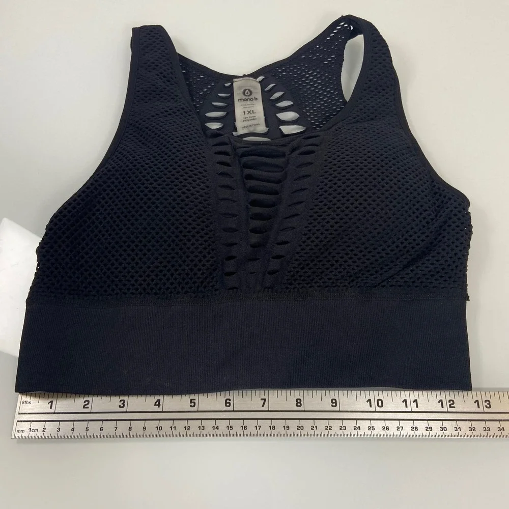 Mono B Black Mesh Cutout Racerback Sports‎ Bra Size 1XL Activewear Workout Top